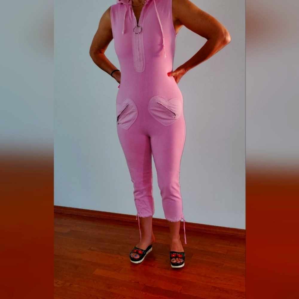 Pink Moschino jumpsuit heart pockets cotton candy pink onsie jumper iconic